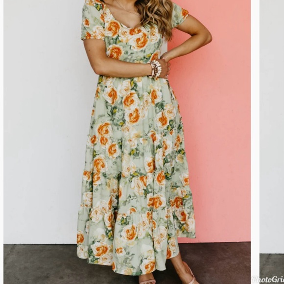 Sage Floral Midi/Maxi Dress that Ties in Back - Picture 3 of 9
